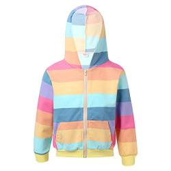 Choomomo Kinder Mädchen Regenbogen Kapuzepullover Hoodie Mit Reißverschluss Langarm Sweatshirt Baumwolle Jacke Tops Frühling Herbst Kleidung Regenbogen 98-104 von Choomomo