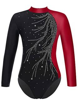 Choomomo Kinder Turnanzug Gymnastikanzug Mädchen Langarm Trikot Leotard Training Gymnastikbody Tanzbekleidung Dancewear Burgund P 134-140 von Choomomo