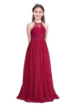 Choomomo Mädchen Festlich Kleider Neckholder Prinzessin Kleid Spitzen Blumen Partykleid Hochzeit Brautjungfernkleid Cocktailkleid Elegant Langes Abendkleid Burgund 122 von Choomomo