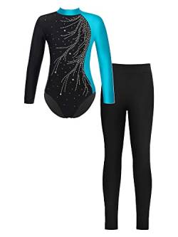 Choomomo Mädchen Turnanzug Gymnastikanzug Langarm Gymnastik Skating Trikot Mit Leggings Wettkampf Tanzkleidung Dancewear Grün Schwarz D 122-128 von Choomomo