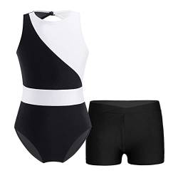 Choomomo Turnanzug Gymnastikanzug für Mädchen Kinder Ärmellos Ballett Tanz Gymnastik Trikot Mit Shorts Tanzbekleidung Set Ballett Trikot Tanz Kostüme Weiß 146-152 von Choomomo