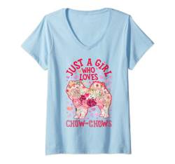 Damen Chow Chow Just A Girl Who Loves Dog Flower Frauen Floral T-Shirt mit V-Ausschnitt von Chow-Chow DU Clothing