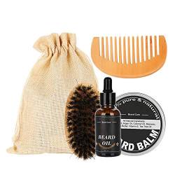 4-teiliges Set Bartpflege für Männer, feuchtigkeitsspendender Bartbalsam, Bartölkamm, Bürste von Chrees
