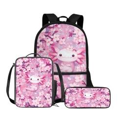 Chririnla Kinder-Rucksack, Jungen, Mädchen, Cartoon-Schultasche, Vorschule, Büchertasche, Lunchbag, Federmäppchen, Reisetaschen, Wanderrucksack, 3-teilig, Feuerfußball, Tagesrucksäcke von Chririnla