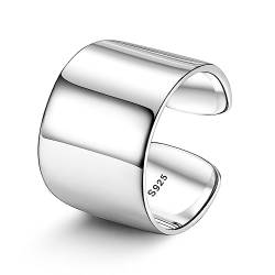 Chriscoco 925 Silber Ringe für Damen Verstellbare Ring Bandring Verlobungsring Eheringe Daumenring Verstellbar Offener Ring für Damen 15MM von Chriscoco