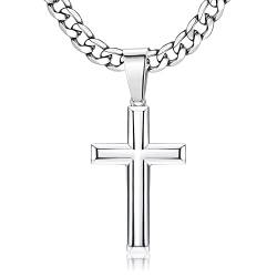 Chriscoco 925 Sterling Silber Kreuz Anhänger Halskette für Herren Damen Edelstahl Diamantschliff Figaro Kreuz Kette Halskette Poliert Abgeschrägten Kanten Kreuzanhänger Halskette von Chriscoco