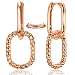 Chriscoco Damen Ohrringe Silber 925 Creolen Hypoallergen Huggie Tropfen Ohrringe Rosegold Convertible Link Ohrringe Creolen mit Anhänger Schmuck Damen Mädchen Ohrringe Rosegold Hängend von Chriscoco