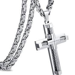 Chriscoco Kreuz Kette für Herren Damen Edelstahl Kreuz Anhänger Kette Byzantinische Kette Kreuz Halskette für Herren von Chriscoco