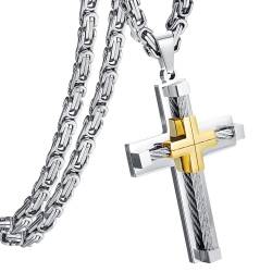 Chriscoco Kreuz Kette für Herren Damen Edelstahl Kreuz Anhänger Kette Byzantinische Kette Kreuz Halskette für Herren von Chriscoco