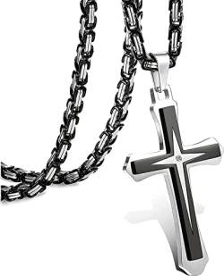 Chriscoco Kreuz Kette für Herren Damen Edelstahl Kreuz Anhänger Kette Schwarz Byzantinische Kette Kreuz Halskette für Herren von Chriscoco