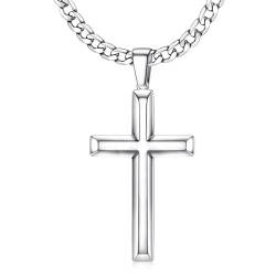 Chriscoco Kreuz Kette für Herren Damen Edelstahl Kreuz Anhänger kette 5MM Breit Kubanische Kette Halskette Silber Kette für Herren 76CM von Chriscoco