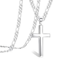 Chriscoco Kreuz Kette für Herren Damen Edelstahl Silberkette Herren Kette mit Kreuz männer kette mit Kreuz Anhänger Kette Halskette Silber Kette für Herren von Chriscoco