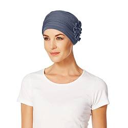 Christine Headwear Lotus Turban Damen Blau | Chemo Kopfbedeckung Damen | Kopftuch für Damen Mit Haarausfall | Chemo Mütze Damen Auf 95% Viskose Bambus 5% Elasthan von Christine Headwear