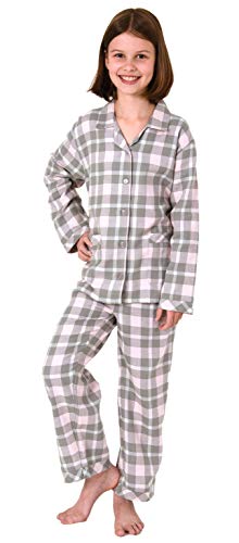 Christine Mädchen Flanell Pyjama Langarm Schlafanzug kariert mit Knopfleiste - 291 401 15 556, Farbe:rosa, Größe:128 von Christine