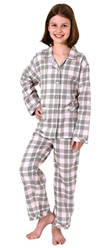 Christine Mädchen Flanell Pyjama Langarm Schlafanzug kariert mit Knopfleiste - 291 401 15 556, Farbe:rosa, Größe:164 von Christine