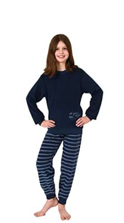Christine Mädchen Frottee Pyjama Langarm Schlafanzug mit Bündchen, Hose gestreift - 212 401 13 800, Farbe:Navy, Größe:146-152 von Christine