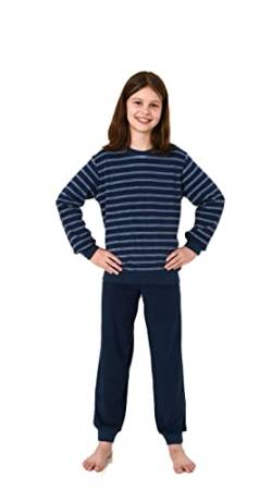 Christine Mädchen Frottee Pyjama Langarm Schlafanzug mit Bündchen in Streifenoptik - 212 401 13 801, Farbe:Navy, Größe:158-164 von Christine