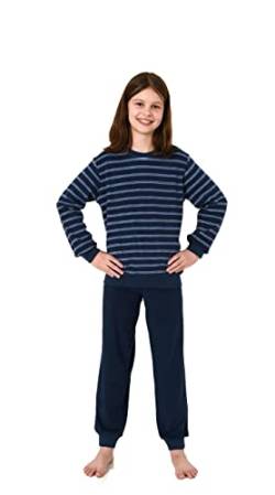 Christine Mädchen Frottee Pyjama Langarm Schlafanzug mit Bündchen in Streifenoptik - 212 401 13 801, Farbe:Navy, Größe:170-176 von Christine