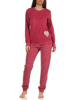 Christine Mädchen Frottee Pyjama Langarm mit Bündchen, Hose gestreift, Oberteil mit Herz-Motiv, Farbe:rot, Größe:122-128 von Christine