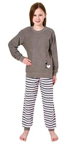 Christine Mädchen Frottee Pyjama Langarm mit Bündchen Schlafanzug mit Herz - Motiv - 291 401 13 570, Farbe:grau, Größe:134/140 von Christine