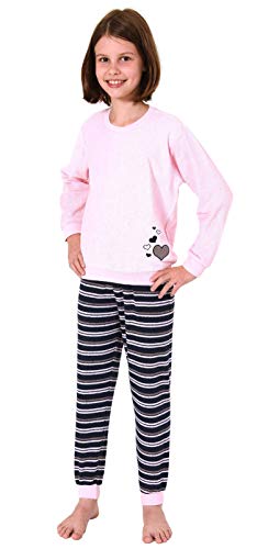 Christine Mädchen Frottee Pyjama Langarm mit Bündchen Schlafanzug mit Herz - Motiv - 291 401 13 570, Farbe:rosa, Größe:122/128 von Christine