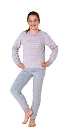 Christine Mädchen Frottee Pyjama Langarm mit Bündchen Schlafanzug mit Herz - Motiv - 65498, Farbe:Ringel klein grau, Größe:146-152 von Christine