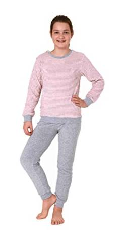 Christine Mädchen Frottee Pyjama Langarm mit Bündchen Schlafanzug mit Herz - Motiv - 65498, Farbe:Ringel klein rosa, Größe:146-152 von Christine