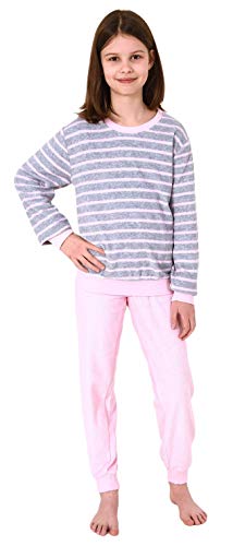 Christine Mädchen Frottee Pyjama Langarm mit Bündchen Schlafanzug mit Herz - Motiv - 65498, Farbe:grau, Größe:134-140 von Christine