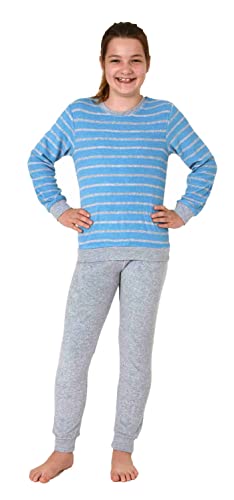 Christine Mädchen Frottee Pyjama Langarm mit Bündchen Schlafanzug mit Herz - Motiv - 65498, Farbe:hellblau, Größe:134-140 von Christine