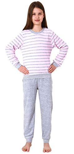 Christine Mädchen Frottee Pyjama Langarm mit Bündchen Schlafanzug mit Herz - Motiv - 65498, Farbe:rosa, Größe:134-140 von Christine