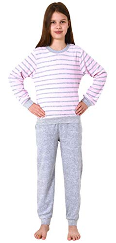 Christine Mädchen Frottee Pyjama Langarm mit Bündchen Schlafanzug mit Herz - Motiv - 65498, Farbe:rosa, Größe:158-164 von Christine