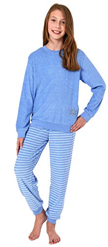 Christine Toller Mädchen Frottee Pyjama Schlafanzug Langarm mit Bündchen & Applikation 29140113572, Farbe:hellblau, Größe:128 von Christine