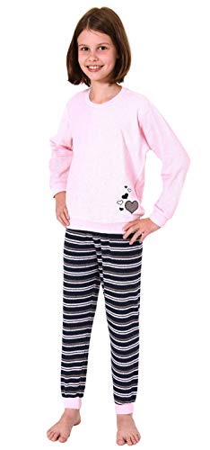 Mädchen Frottee Pyjama Langarm mit Bündchen Schlafanzug mit Herz - Motiv - 291 401 13 570, Farbe:rosa, Größe:134/140 von Christine