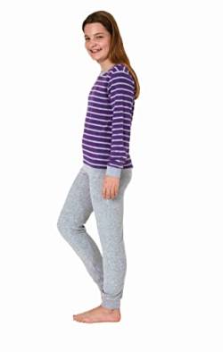 Mädchen Frottee Pyjama Langarm mit Bündchen Schlafanzug mit Herz - Motiv - 65498, Farbe:lila, Größe:122-128 von Christine