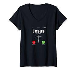 Damen Jesus is Calling Gott Christliche Geschenk für Christen T-Shirt mit V-Ausschnitt von Christliche Geschenke & Bekleidung für Christen