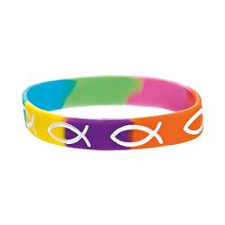 Christliche Geschenkideen °*1136 regenbogenfarbenes Silikonarmband mit weißen Fischen von Christliche Geschenkideen