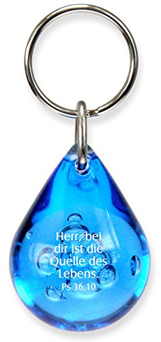 Christliche Geschenkideen °°2969 Schlüsselanhänger BLAU Tropfen, Acryl, 5 cm, Herr, bei dir ist die Quelle...., Ps 36,10 von Christliche Geschenkideen