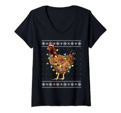 Damen Ugly Christmas Sweater Funny Chicken Christmas T-Shirt mit V-Ausschnitt von Christmas Chicken Shirt Santa Funny Chicken Tree