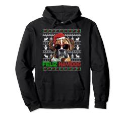 Boxer Hund Feliz Navidog Funny Christmas Pullover Hoodie von Christmas Funny Ugly Sweater for Dog Owners