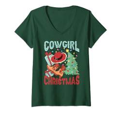 Damen Cowgirl Weihnachten Country Western Cowgirl Xmas Girls T-Shirt mit V-Ausschnitt von Christmas Holiday Winter Tee for Men Women Kids