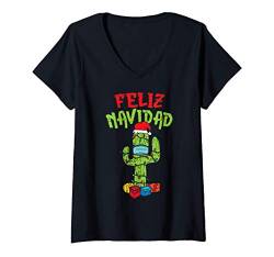 Damen Feliz Navidad Cactus Mask Mexican Christmas Quarantine Gift T-Shirt mit V-Ausschnitt von Christmas Quarantine Clothes Social Distance 2020