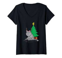 Damen Lustige Katze Weihnachten Licht Lustige Katze Liebhaber Urlaub Xmas T-Shirt mit V-Ausschnitt von Christmas cute outfits