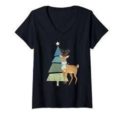 Niedlicher Rentier Rudolf und Weihnachtsbaum Glaube an Weihnachten T-Shirt mit V-Ausschnitt von Christmas cute outfits