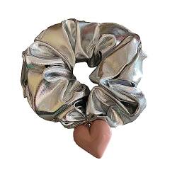 Christol Haarschmuck Silber Dickdarm Haarband mit Herz Anhänger Einfacher Haarring Pferdeschwanz Haarband Kopfbedeckung Elastischer Pferdeschwanzhalter von Christol