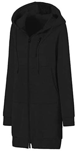 Chrisuno Damen Lange Sweatshirts Kleider Taschen Tunika Hoodie Fleece Pullover, schwarz, X-Large von Chrisuno