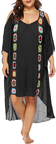 Chrisuno Damen Plus Size Badeanzug Cover Ups Badeanzug Coverups Kleid Weich Häkeln Bikini Strandrock, Schwarz, 4XL Mehr von Chrisuno