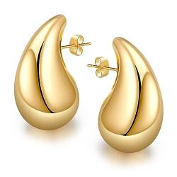 Chunky Ohrringe Gold Dupes, Chunky Gold Hoop Earrings für Damen Ohrringe Creolen Drop Earrings Hypoallergene Vergoldete Ohrringe Teardrop Ohrringe Damen Modeschmuck für Frauen Mädchen Geschenke von Chritice