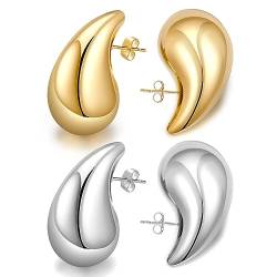 Chunky Ohrringe Gold Dupes, Chunky Silber Hoop Earrings für Damen Ohrringe Creolen Drop Earrings Hypoallergene Vergoldete Ohrringe Teardrop Ohrringe Damen Modeschmuck Set für Frauen Mädchen Geschenke von Chritice