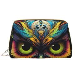 Chrysm Make-up-Tasche mit rundem Pferd, Kulturbeutel und Kosmetiktasche, Reißverschluss-Tasche, Kosmetik-Organizer, niedliche Make-up-Pinsel-Aufbewahrungstasche (groß), Eule mit farbigen Augen, von Chrysm