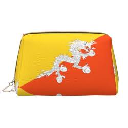 Chrysm Reise-Make-up-Tasche, Kultur- und Kosmetiktasche, Reißverschluss-Tasche, Kosmetik-Organizer, niedliche Make-up-Pinsel-Aufbewahrungstasche (groß), Flagge des Königreichs Bhutan, Einheitsgröße von Chrysm